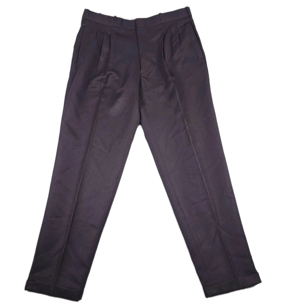 Mens Dark Purple Pleated Front Cuffed Dress Pants 32x31 Eggplant Trousers